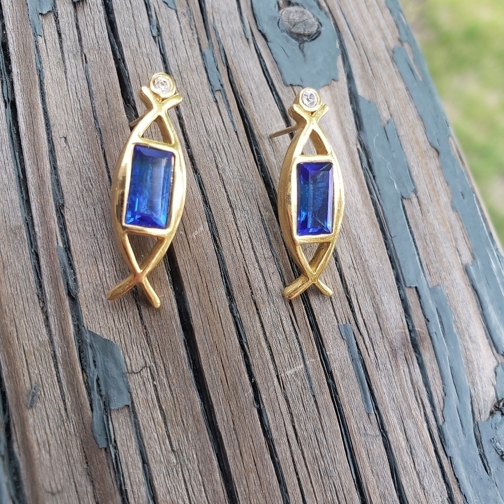Gold and blue earrings